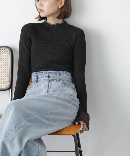 FREE'S MART（フリーズマート）の「◆シアーフレアスリーブリブニット（ニット/セーター・レディース・ブラック/グレー/オフホワイト・FREE）」の9枚目の写真