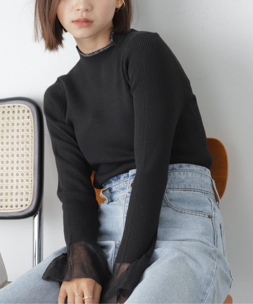 FREE'S MART（フリーズマート）の「◆シアーフレアスリーブリブニット（ニット/セーター・レディース・ブラック/グレー/オフホワイト・FREE）」の5枚目の写真