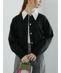 片畦金釦クルーネックカーディガン
