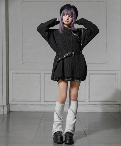Diable baiser(ディアブルベーゼ)の「ビッグカラージップオフショルアレンジニットワンピース(ワンピース・レディース・ホワイト/ブラック・FREE)」の18枚目の写真