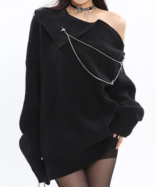 Diable baiser(ディアブルベーゼ)の「ビッグカラージップオフショルアレンジニットワンピース(ワンピース・レディース・ホワイト/ブラック・FREE)」の22枚目の写真