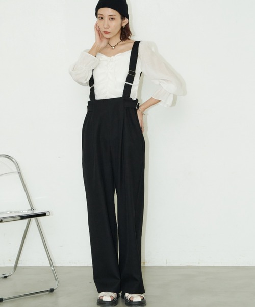 Auntie Rosa Holiday（アンティローザホリデー）の「ポリツイルサロペット（サロペット/オーバーオール・レディース・ブラック/グレー・FREE）」の6枚目の写真