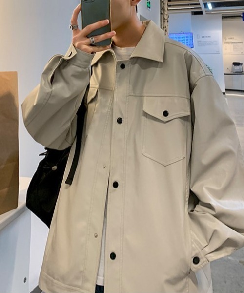 セール】【SETUP7】オーバーサイズフェイクレザージャケットブルゾン