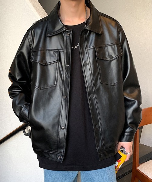 ＠　new form ジャケット SETUP7】オーバーサイズフェイクレザージャケットブルゾン KNF037[品番