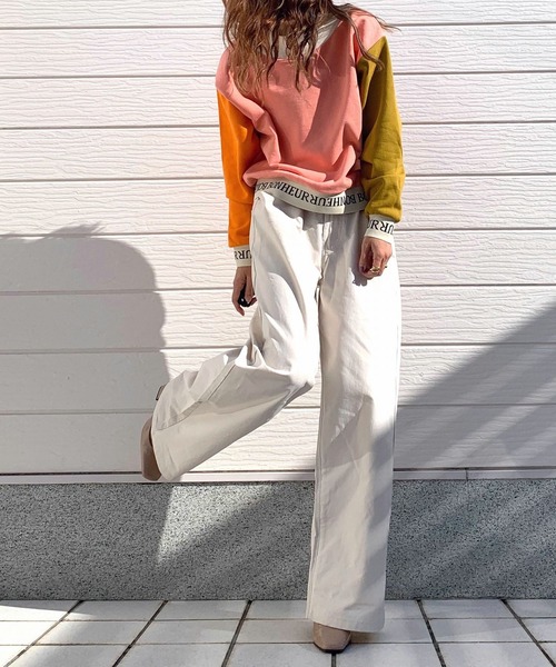 Q（キュー）の「リブロゴ配色トレーナー（スウェット・レディース・ピンク系/グレー系・MEDIUM）」の10枚目の写真