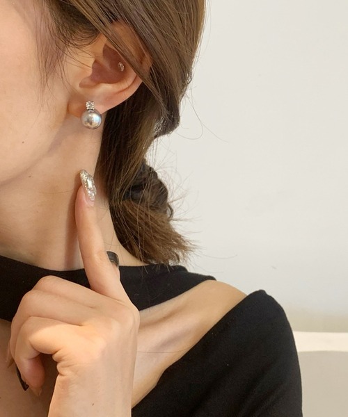 Lace Ladies(レースレディース)の「パール × ビジュー エレガント ベーシック ピアス イヤリング(ピアス(両耳用)・レディース・グレー系2/ホワイト系2/ホワイト系1/グレー系1・FREE)」の8枚目の写真
