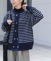 FORK&SPOON ラゲットリブボーダーカーディガン