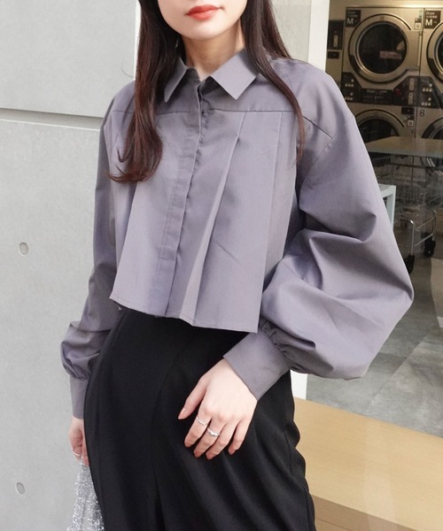 CORNERS（コーナーズ）の「ボリュームスリーブクロップドプリーツブラウス（シャツ/ブラウス・レディース・グレー/ブルー/ブラック/ホワイト・M）」の11枚目の写真