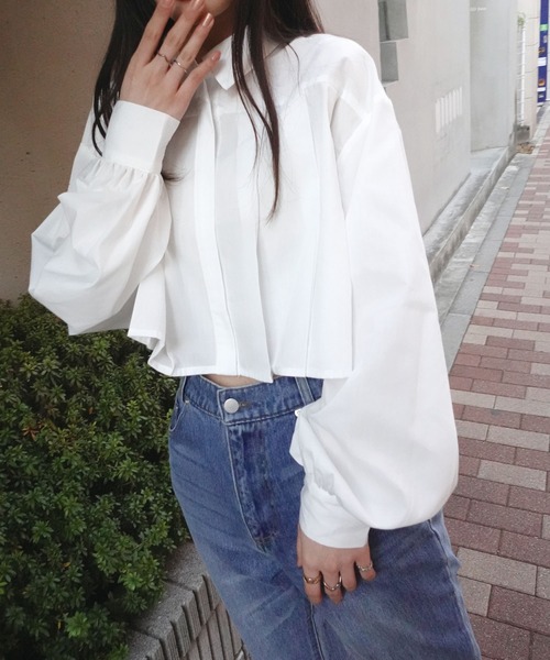 CORNERS（コーナーズ）の「ボリュームスリーブクロップドプリーツブラウス（シャツ/ブラウス・レディース・グレー/ブルー/ブラック/ホワイト・M）」の17枚目の写真