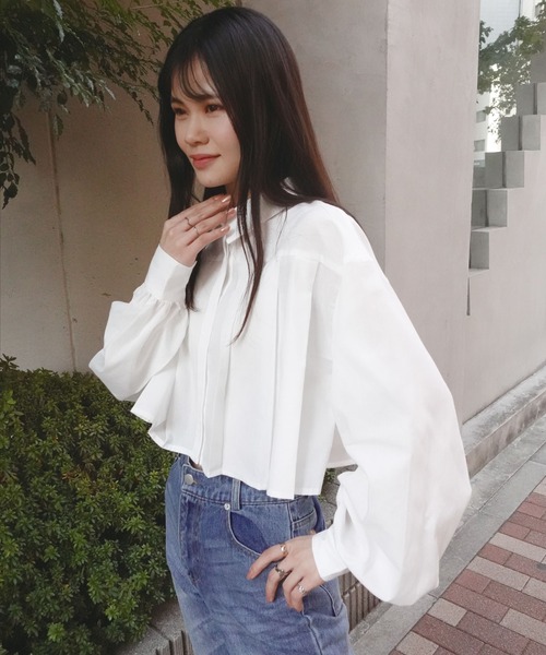 CORNERS（コーナーズ）の「ボリュームスリーブクロップドプリーツブラウス（シャツ/ブラウス・レディース・グレー/ブルー/ブラック/ホワイト・M）」の13枚目の写真