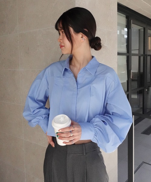 CORNERS（コーナーズ）の「ボリュームスリーブクロップドプリーツブラウス（シャツ/ブラウス・レディース・グレー/ブルー/ブラック/ホワイト・M）」の19枚目の写真