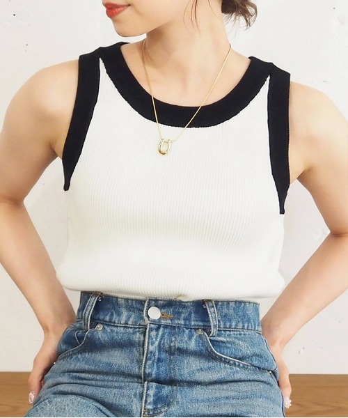 tiptop（ティップトップ）の「配色アメスリニットタンク（タンクトップ・レディース・アイボリー/ブルー/ホワイト系その他/ブラック・FREE）」の2枚目の写真