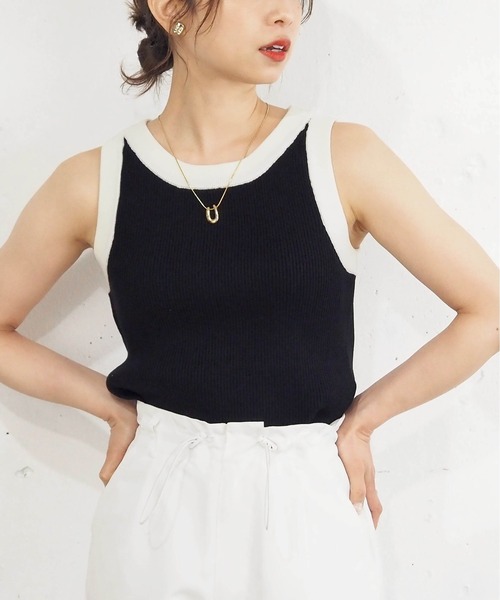 tiptop（ティップトップ）の「配色アメスリニットタンク（タンクトップ・レディース・アイボリー/ブルー/ホワイト系その他/ブラック・FREE）」の4枚目の写真