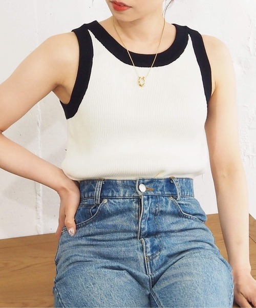 tiptop（ティップトップ）の「配色アメスリニットタンク（タンクトップ・レディース・アイボリー/ブルー/ホワイト系その他/ブラック・FREE）」の5枚目の写真