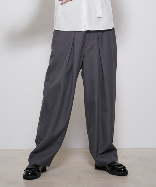 ハイカウントフラノタックワイドパンツ/スラックスサロンアダムエロペ