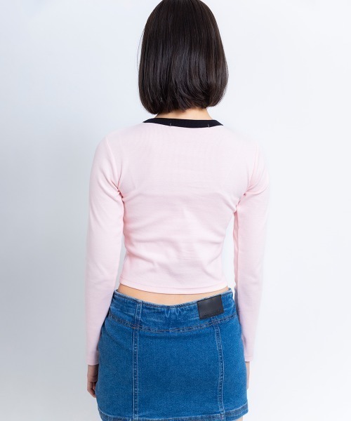 ANNA SUI ピンク 長袖Tシャツ S ANNA SUI NYC レース 切替 ロンT PINK（アナスイエヌワイシー