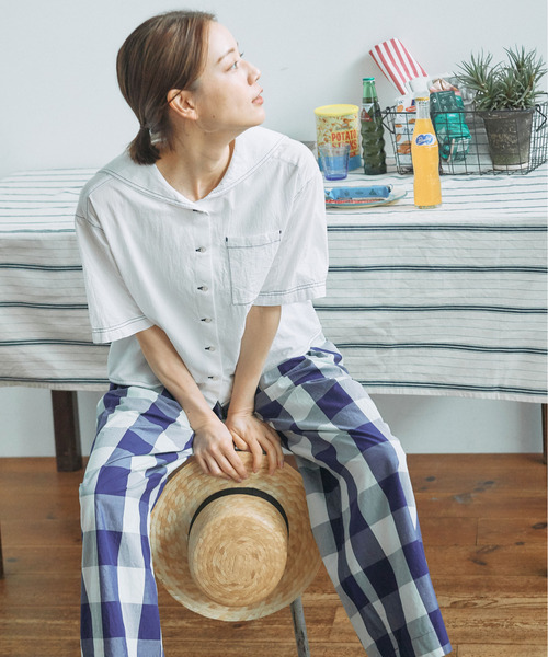 PAR ICI（パーリッシィ）の「【WEB別注カラー】江戸炊きブロックチェック イージーパンツ（その他パンツ・レディース・ブルー/ネイビー/グリーン/サックスブルー/ピンク・FREE）」の16枚目の写真