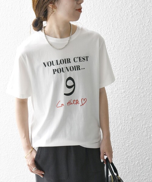 La Hutte ホワイト Tシャツ セール】La Hutte:〈洗濯機可能〉デザイン ロゴ プリント TEE（T