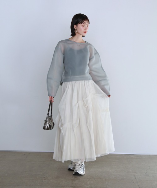 shetila(シェティラ)の「360度美シルエット。チュールタックレイヤードスカート(スカート・レディース・ブラック/ベージュ/アイボリー/グレー・F/FREE)」の5枚目の写真