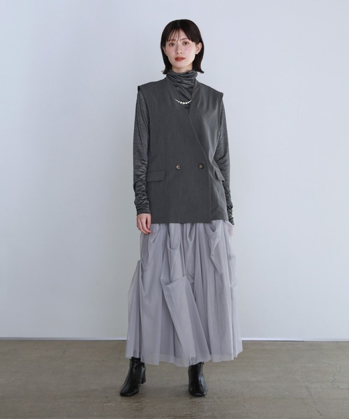 shetila(シェティラ)の「360度美シルエット。チュールタックレイヤードスカート(スカート・レディース・ブラック/ベージュ/アイボリー/グレー・F/FREE)」の20枚目の写真