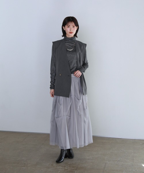 shetila(シェティラ)の「360度美シルエット。チュールタックレイヤードスカート(スカート・レディース・ブラック/ベージュ/アイボリー/グレー・F/FREE)」の18枚目の写真
