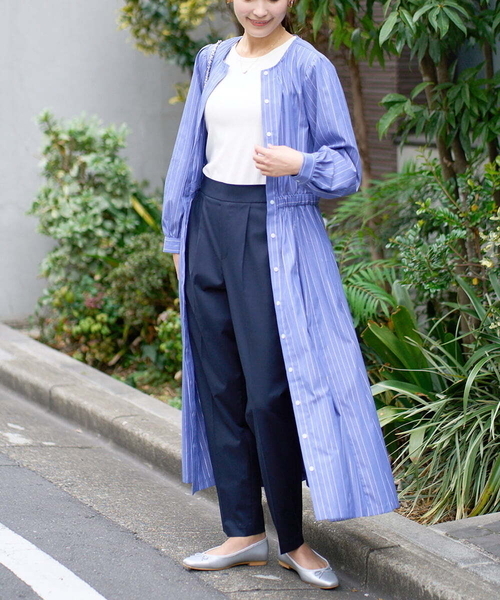 a.v.v(アーヴェヴェ)の「【洗える】ストライプゴアードシャツワンピース(ワンピース・レディース・アイボリー/ブルー・34/38/36/42/40)」の2枚目の写真