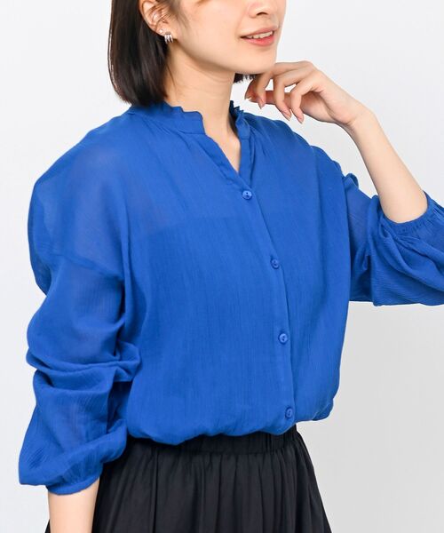 rps(アールピーエス)の「フリルネック楊柳シアー長袖ブラウス(シャツ/ブラウス・レディース・ブラック/グリーン系その他/ピンク/オフホワイト/ブルー・フリー)」の4枚目の写真