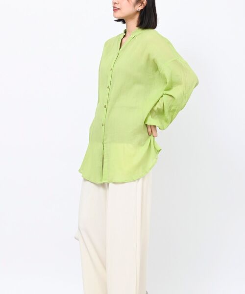 rps(アールピーエス)の「フリルネック楊柳シアー長袖ブラウス(シャツ/ブラウス・レディース・ブラック/グリーン系その他/ピンク/オフホワイト/ブルー・フリー)」の7枚目の写真