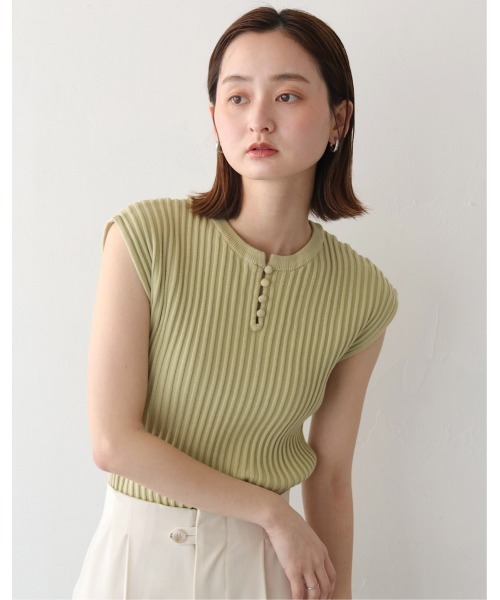CLEIO(クレイオ)の「【CLEIO】二重臼フレンチスリーブサマーニット/DOUBLE MILL FRENCH SLEEVE KNIT/986-11647(ニット/セーター・レディース・テラコッタ/ライトグリーン/アイボリー・FREE)」の1枚目の写真