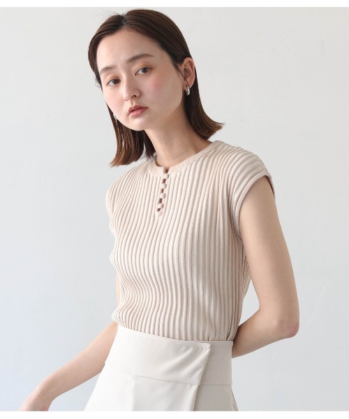 CLEIO(クレイオ)の「【CLEIO】二重臼フレンチスリーブサマーニット/DOUBLE MILL FRENCH SLEEVE KNIT/986-11647(ニット/セーター・レディース・テラコッタ/ライトグリーン/アイボリー・FREE)」の2枚目の写真