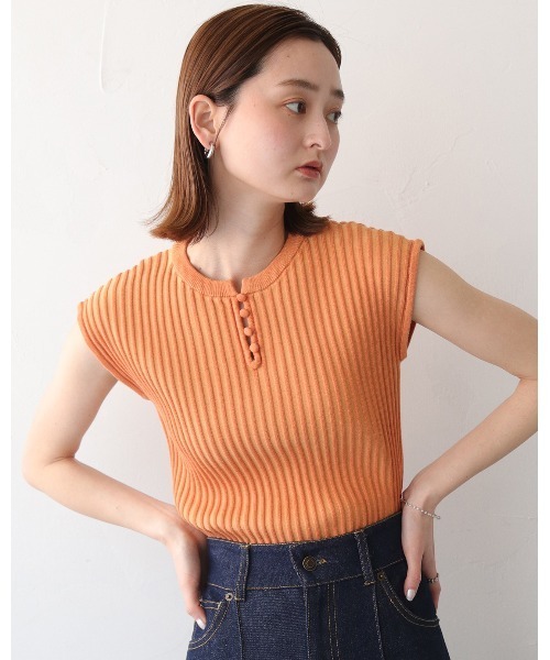 CLEIO(クレイオ)の「【CLEIO】二重臼フレンチスリーブサマーニット/DOUBLE MILL FRENCH SLEEVE KNIT/986-11647(ニット/セーター・レディース・テラコッタ/ライトグリーン/アイボリー・FREE)」の3枚目の写真
