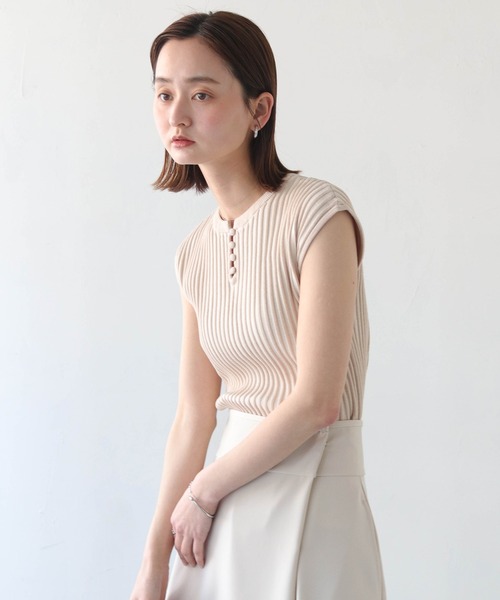 CLEIO(クレイオ)の「【CLEIO】二重臼フレンチスリーブサマーニット/DOUBLE MILL FRENCH SLEEVE KNIT/986-11647(ニット/セーター・レディース・テラコッタ/ライトグリーン/アイボリー・FREE)」の6枚目の写真
