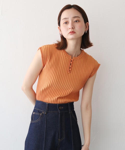 CLEIO(クレイオ)の「【CLEIO】二重臼フレンチスリーブサマーニット/DOUBLE MILL FRENCH SLEEVE KNIT/986-11647(ニット/セーター・レディース・テラコッタ/ライトグリーン/アイボリー・FREE)」の13枚目の写真