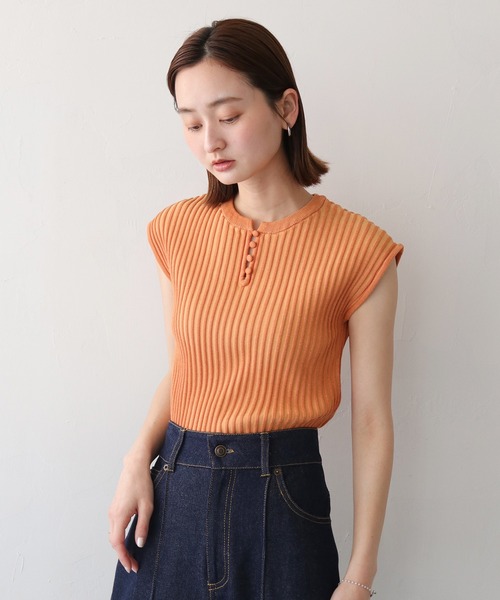 CLEIO(クレイオ)の「【CLEIO】二重臼フレンチスリーブサマーニット/DOUBLE MILL FRENCH SLEEVE KNIT/986-11647(ニット/セーター・レディース・テラコッタ/ライトグリーン/アイボリー・FREE)」の14枚目の写真