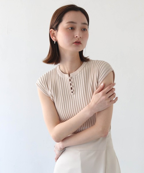 CLEIO(クレイオ)の「【CLEIO】二重臼フレンチスリーブサマーニット/DOUBLE MILL FRENCH SLEEVE KNIT/986-11647(ニット/セーター・レディース・テラコッタ/ライトグリーン/アイボリー・FREE)」の4枚目の写真