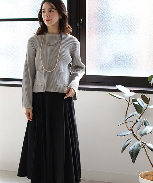 REAL CUBE（リアルキューブ）の「ダンボールニットワイドリブプルオーバー（ニット/セーター・レディース・グレイッシュベージュ/ブラック/ブルー・M）」の8枚目の写真