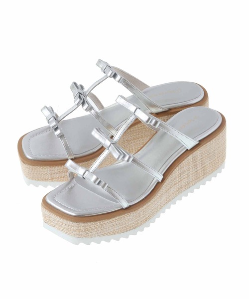 31 Sons de mode（トランテアン　ソン　ドゥ　モード）の「リボンウェッジサンダル（サンダル・レディース・ブラック/シルバー/レッド・S/M/L）」の3枚目の写真