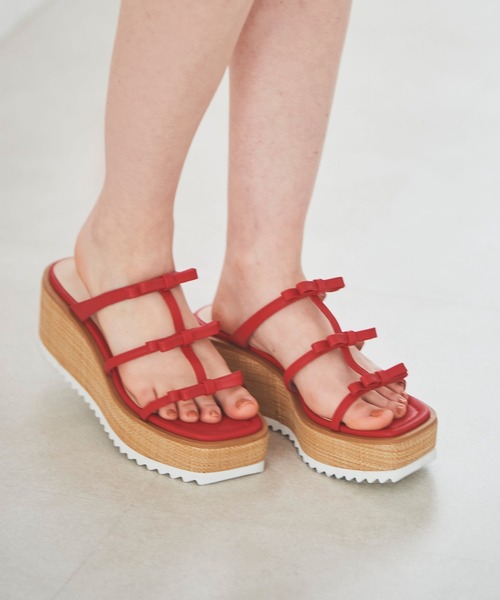 31 Sons de mode（トランテアン　ソン　ドゥ　モード）の「リボンウェッジサンダル（サンダル・レディース・ブラック/シルバー/レッド・S/M/L）」の9枚目の写真