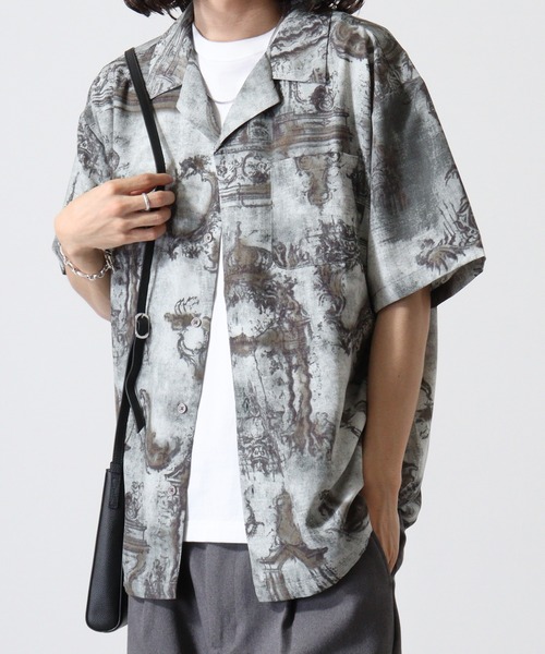 mannine 総柄ブラウス シャツ Amazon | mannine マンナイン 恐竜プリント シャツ ブラウス 総