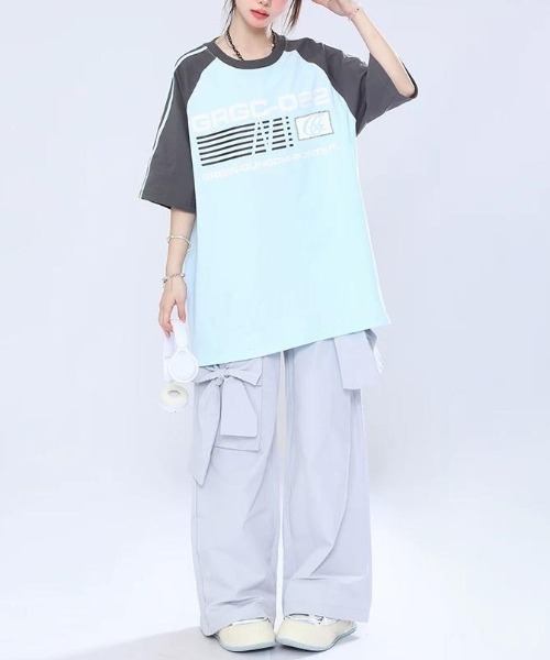 GEMEDA（ジェメダ）の「レトロラグランスリーブTシャツ（Tシャツ/カットソー・レディース・ピンク/ネイビー/ライトブルー・M）」の16枚目の写真