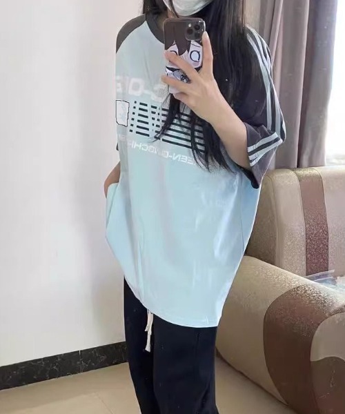 GEMEDA（ジェメダ）の「レトロラグランスリーブTシャツ（Tシャツ/カットソー・レディース・ピンク/ネイビー/ライトブルー・M）」の18枚目の写真