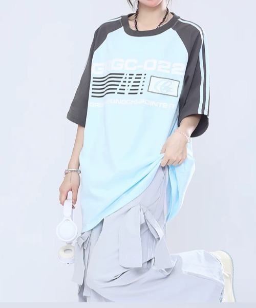 GEMEDA（ジェメダ）の「レトロラグランスリーブTシャツ（Tシャツ/カットソー・レディース・ピンク/ネイビー/ライトブルー・M）」の17枚目の写真