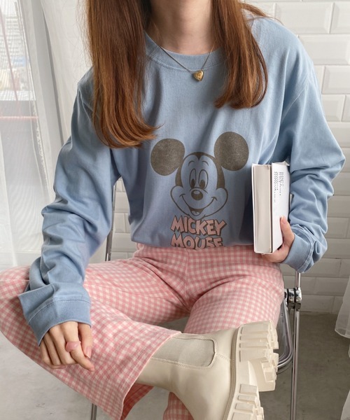 tシャツ CHDYLT220804 BLUE/MICKEYMOUSE/LSTシャツ/FACE(BLUE) レディース CHDYLT220804 BLUE/MICKEYMOUSE/LSTシャツ/FACE(BLUE)（Tシャツ