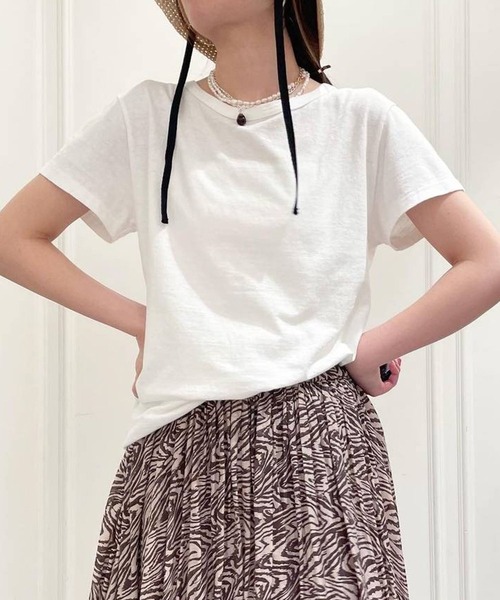 BABYLONE（バビロン）の「コットンリネン天竺Tシャツ（Tシャツ/カットソー・レディース・オフホワイト/ピンク/チャコール・フリー）」の2枚目の写真