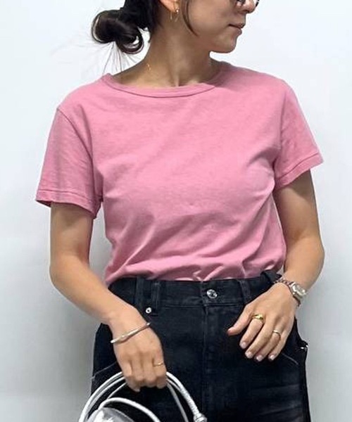 BABYLONE（バビロン）の「コットンリネン天竺Tシャツ（Tシャツ/カットソー・レディース・オフホワイト/ピンク/チャコール・フリー）」の3枚目の写真