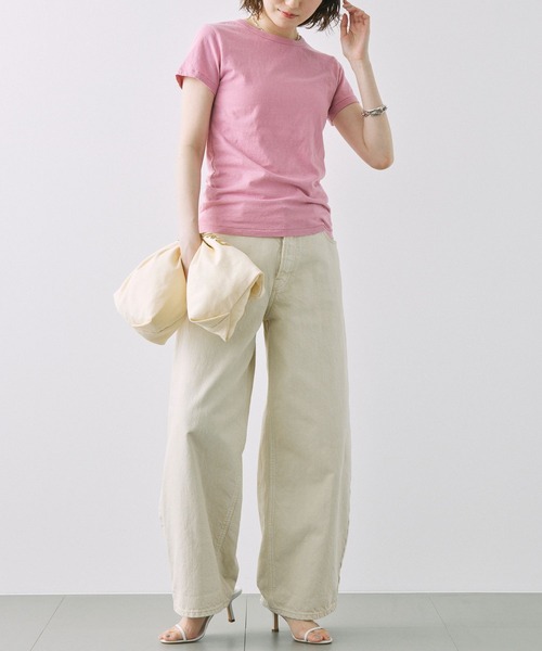 BABYLONE（バビロン）の「コットンリネン天竺Tシャツ（Tシャツ/カットソー・レディース・オフホワイト/ピンク/チャコール・フリー）」の5枚目の写真