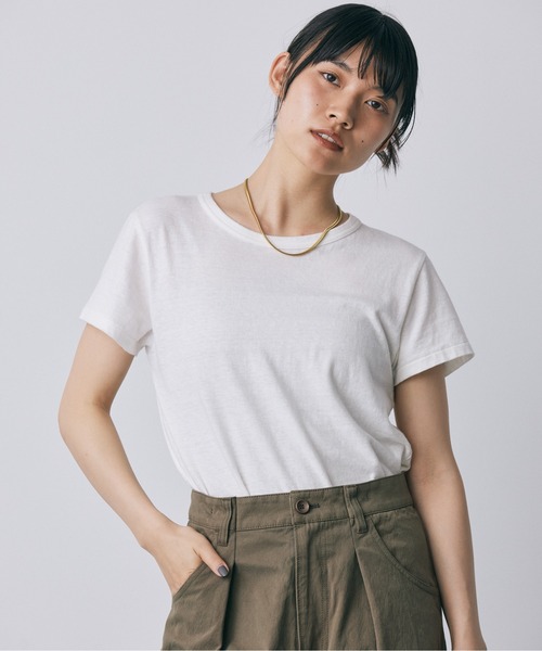 BABYLONE（バビロン）の「コットンリネン天竺Tシャツ（Tシャツ/カットソー・レディース・オフホワイト/ピンク/チャコール・フリー）」の18枚目の写真