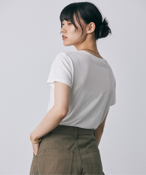 BABYLONE（バビロン）の「コットンリネン天竺Tシャツ（Tシャツ/カットソー・レディース・オフホワイト/ピンク/チャコール・フリー）」の20枚目の写真