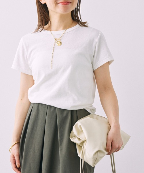 BABYLONE（バビロン）の「コットンリネン天竺Tシャツ（Tシャツ/カットソー・レディース・オフホワイト/ピンク/チャコール・フリー）」の21枚目の写真