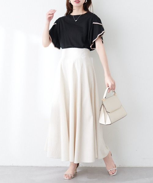 natural couture(ナチュラルクチュール)の「接触冷感配色ラッフルスリーブプルオーバー(Tシャツ/カットソー・レディース・ピンク/グレイッシュベージュ/ブラック/オフホワイト/ブルー・FREE)」の16枚目の写真
